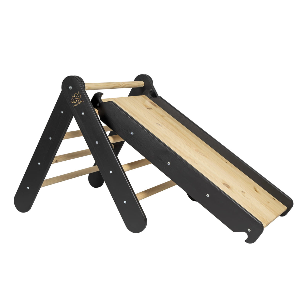 Klimdriehoek met glijbaan-klimwand 2-in-1 zwart – afbeelding 2