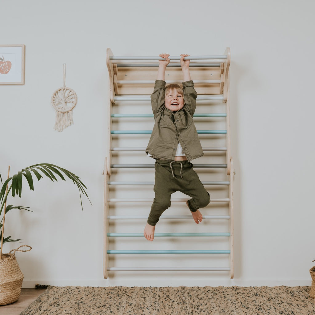Klimrek baby – pikler driehoek met Zweedse wand pastel – afbeelding 3