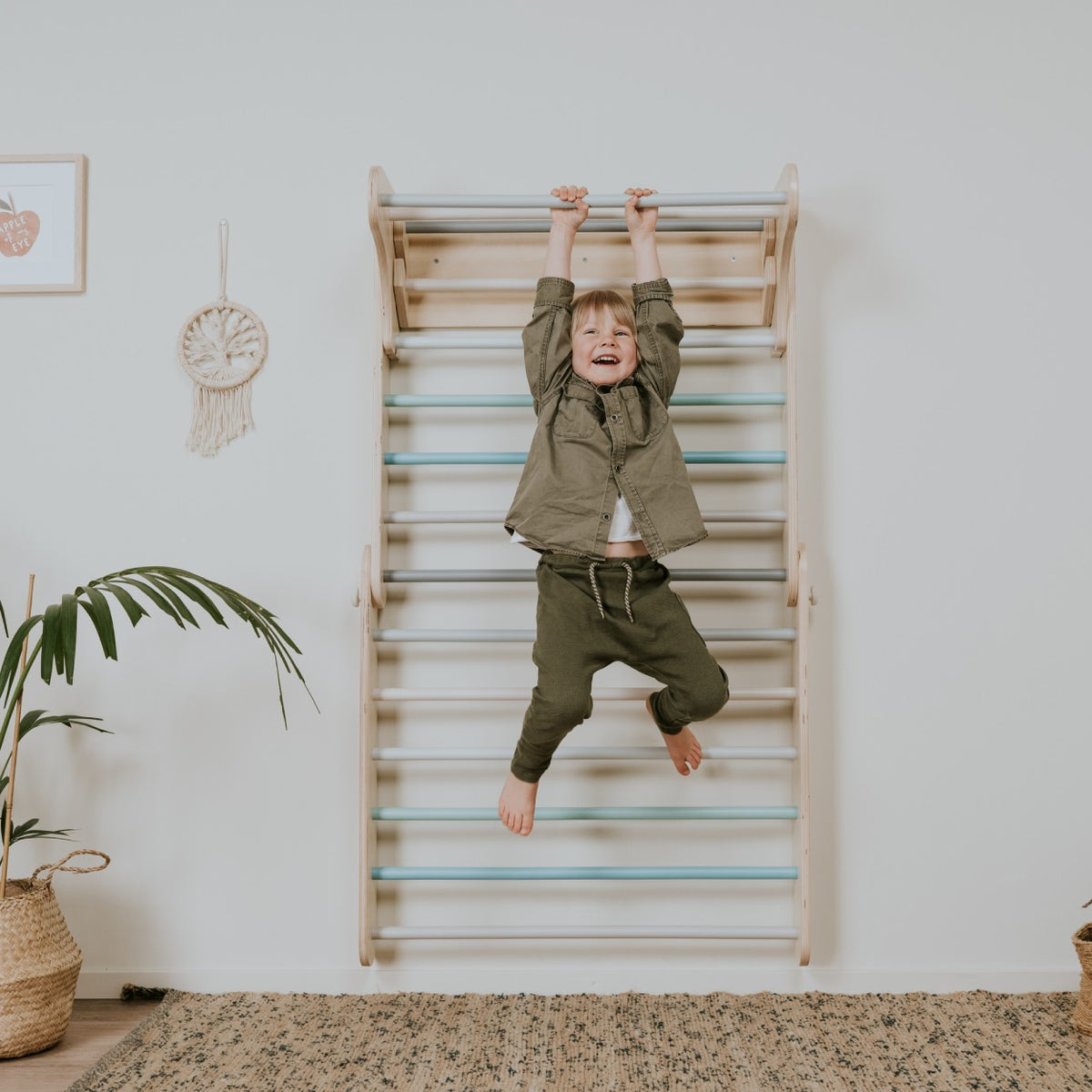Klimrek baby – pikler driehoek met Zweedse wand pastel – afbeelding 3