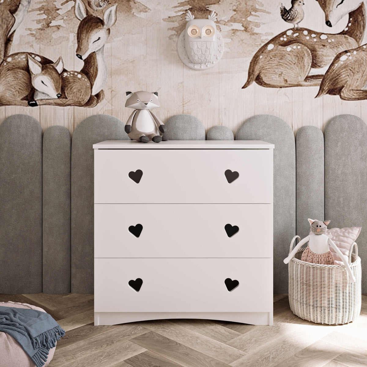 Ladekast kinderkamer Julia wit – hartjesgrepen – afbeelding 3