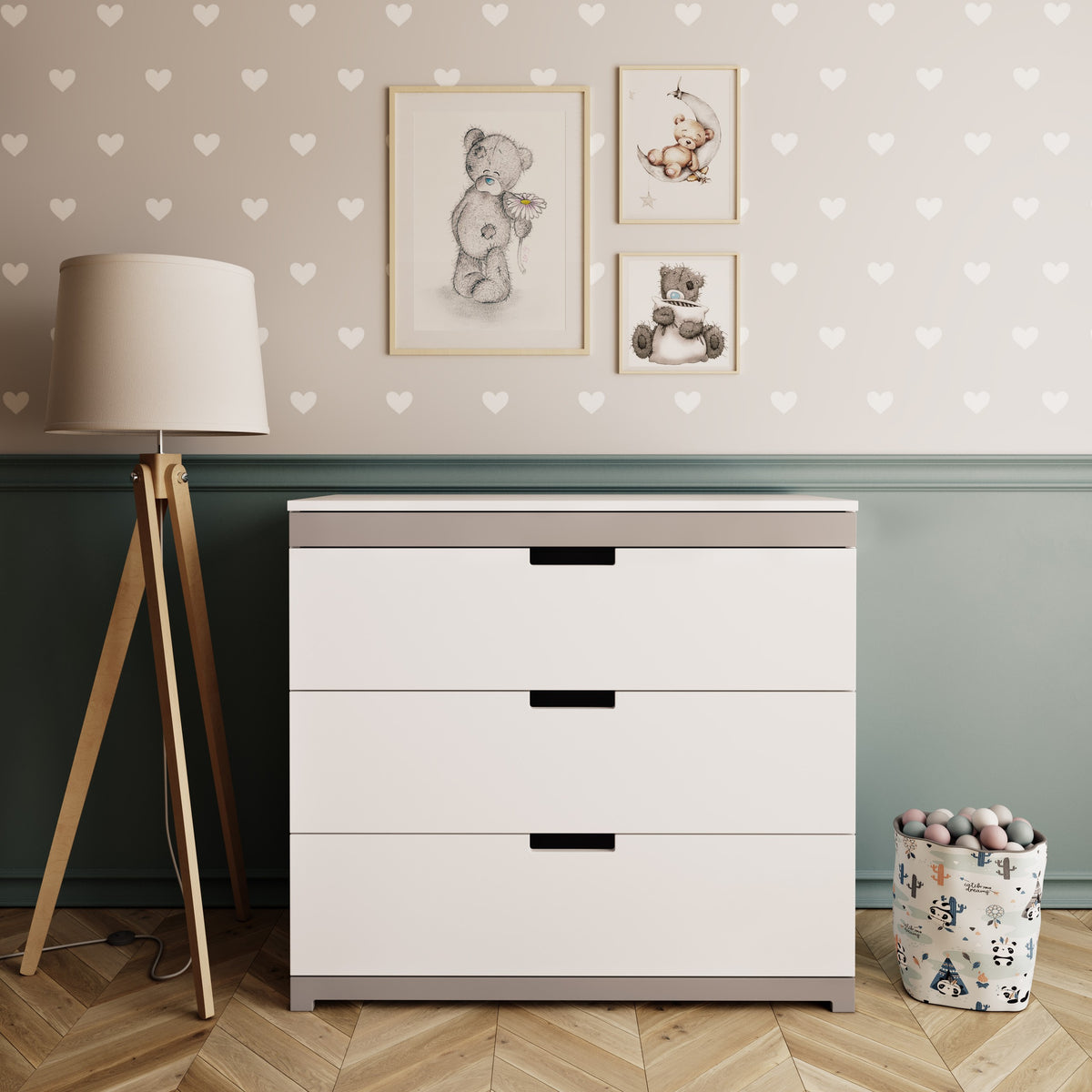 Ladekast kinderkamer Tomi wit met grijs