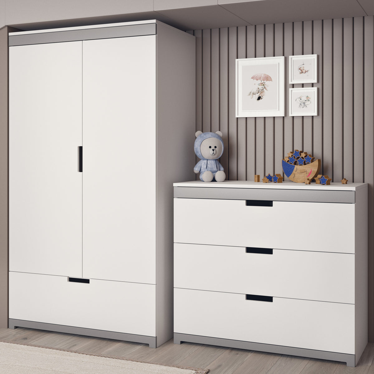 Ladekast kinderkamer Tomi wit met grijs – afbeelding 4
