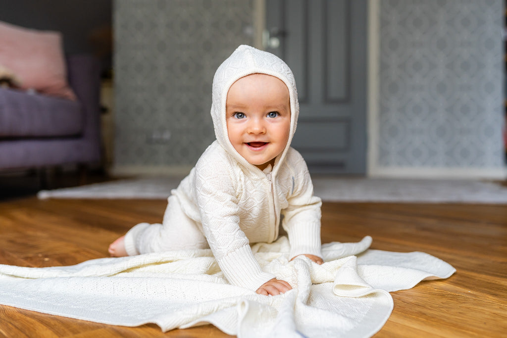 Merino babydeken Happiness olijfgroen – afbeelding 2