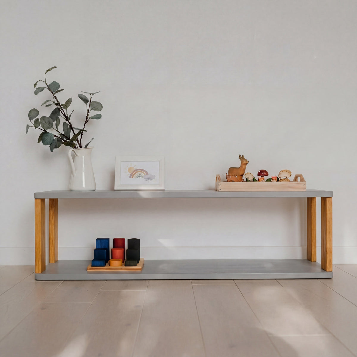 Montessori Rek Breed 2 Planken Grijs Bruin