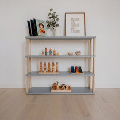Montessori Rek Breed 4 Planken Grijs Naturel