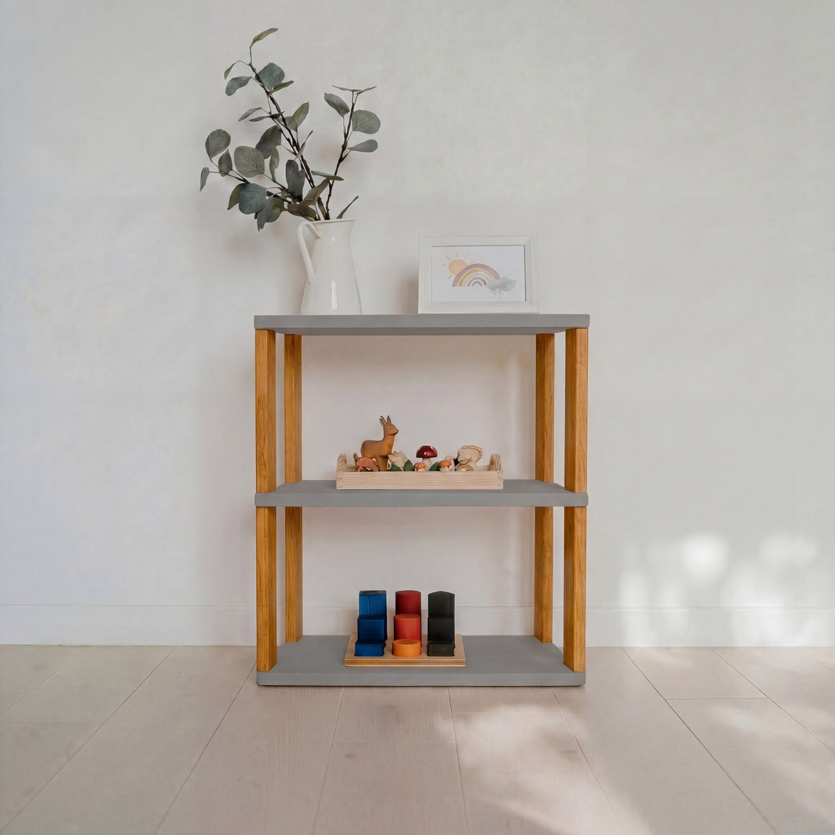 Montessori Rek Smal 3 Planken Grijs Bruin