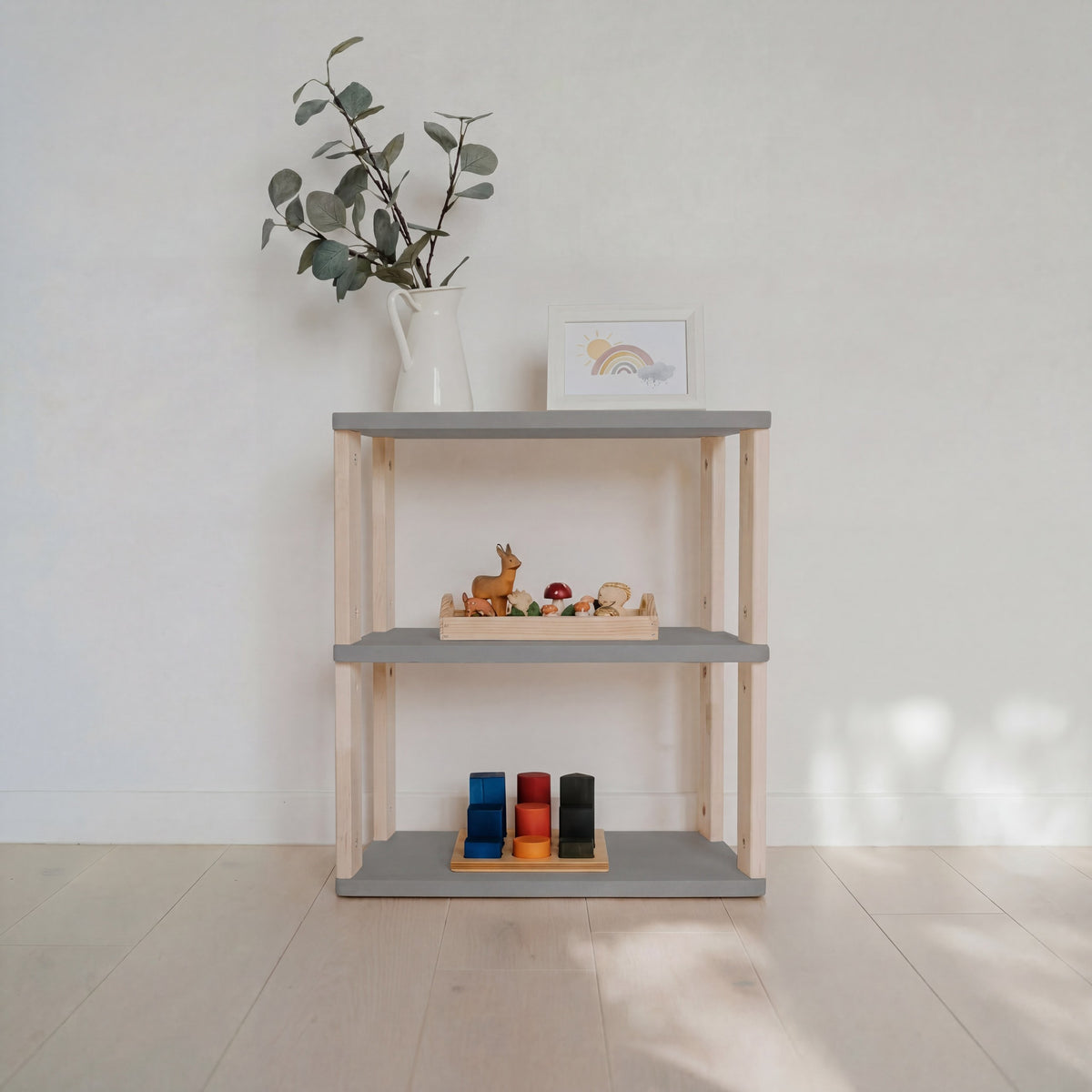 Montessori Rek Smal 3 Planken Grijs Naturel