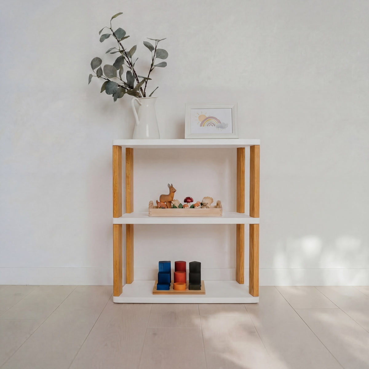 Montessori Rek Smal 3 Planken Wit Bruin