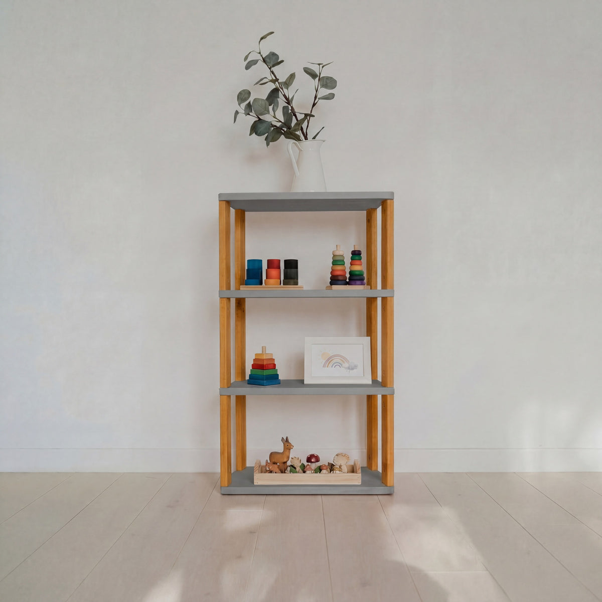 Montessori Rek Smal 4 Planken Grijs Bruin