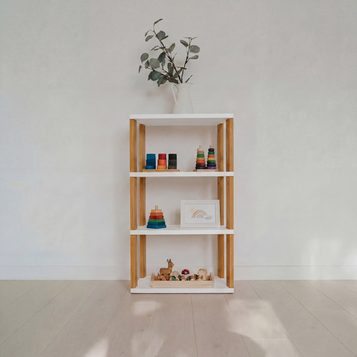 Montessori Rek Smal 4 Planken Wit Bruin