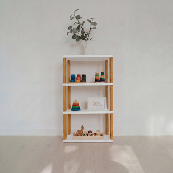 Montessori Rek Smal 4 Planken Wit Bruin