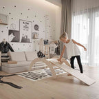 Houten Montessori klimboog met glijbaan naturel – afbeelding 3