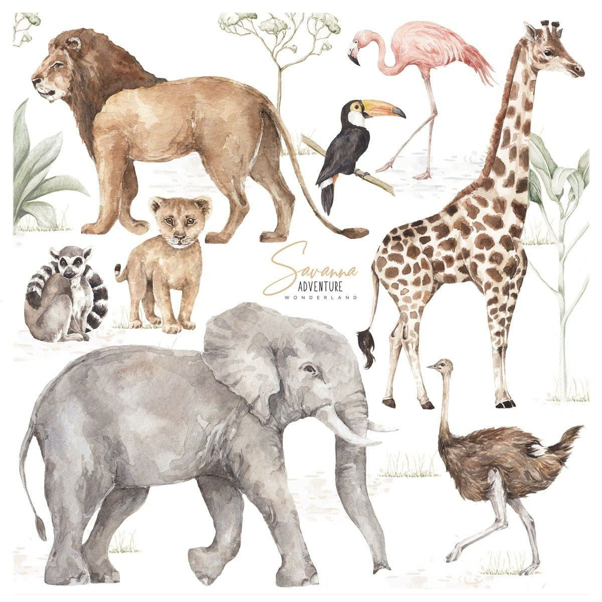 Muurstickers kinderkamer safari dieren Savanna Wonderland