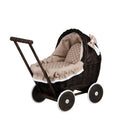 Poppenwagen riet donker geverfd – beige beddengoed