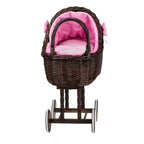 Poppenwagen riet Lena donker – roze beddengoed – afbeelding 5