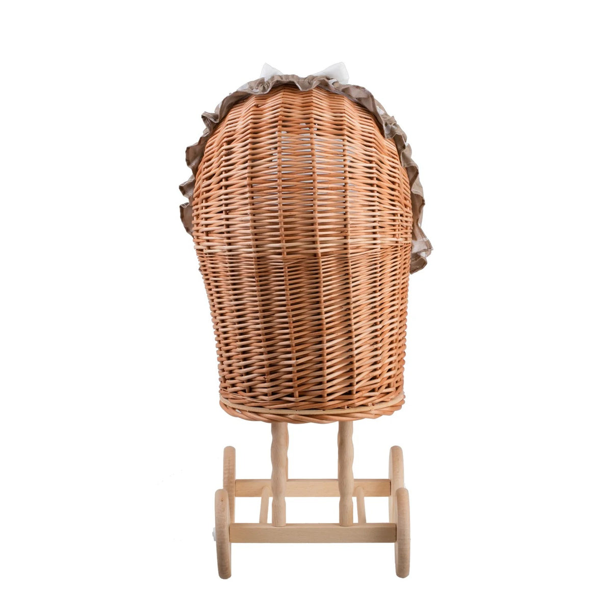 Poppenwagen riet Lulu – beige bekleding met deken en kussen – afbeelding 4