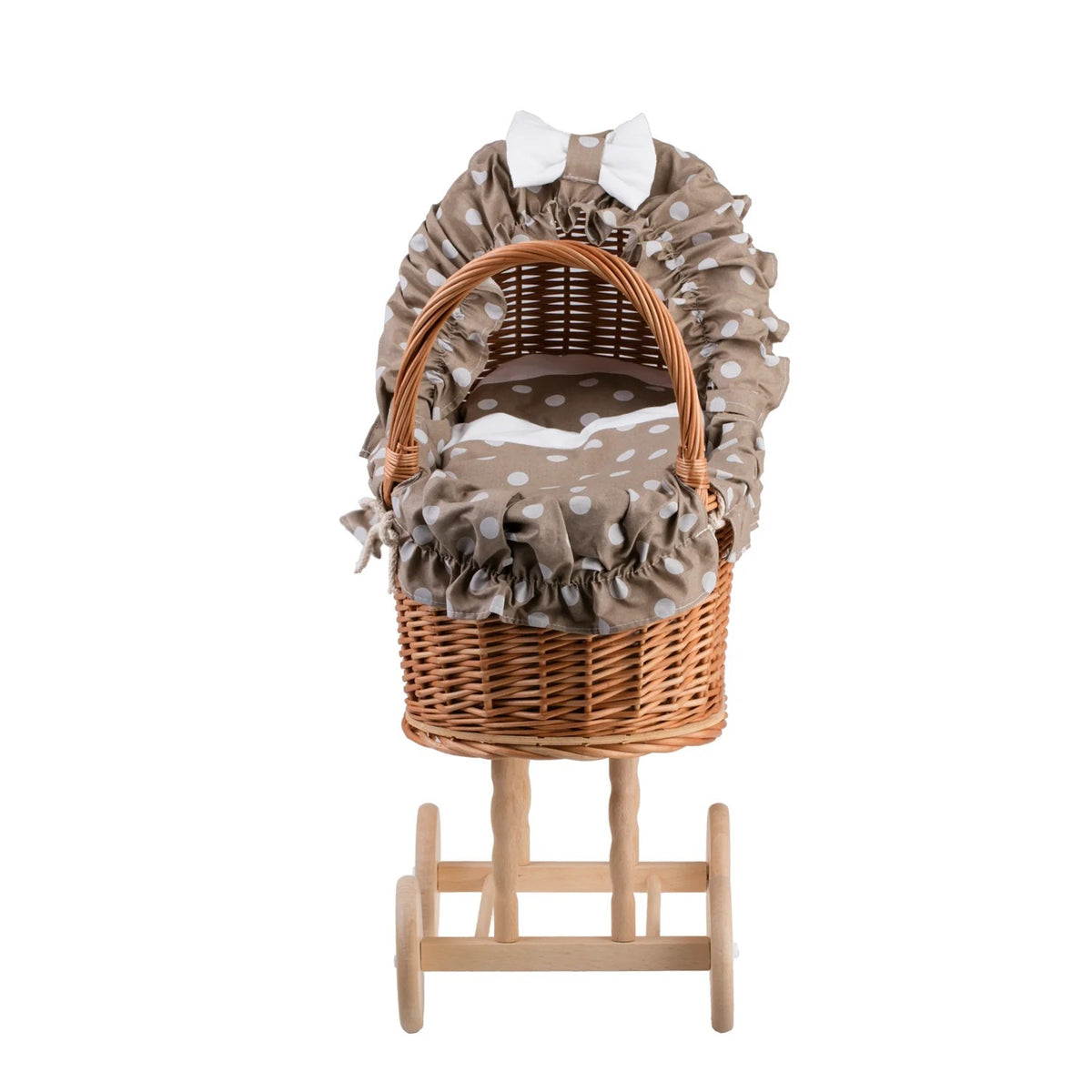 Poppenwagen riet Lulu – beige bekleding met deken en kussen – afbeelding 6