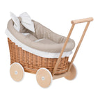 Poppenwagen riet Luna 1330-01 – beige bekleding met dekbed en kussen