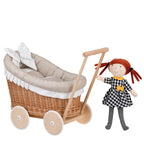 Poppenwagen riet Luna 1330-01 – beige bekleding met dekbed en kussen – afbeelding 3