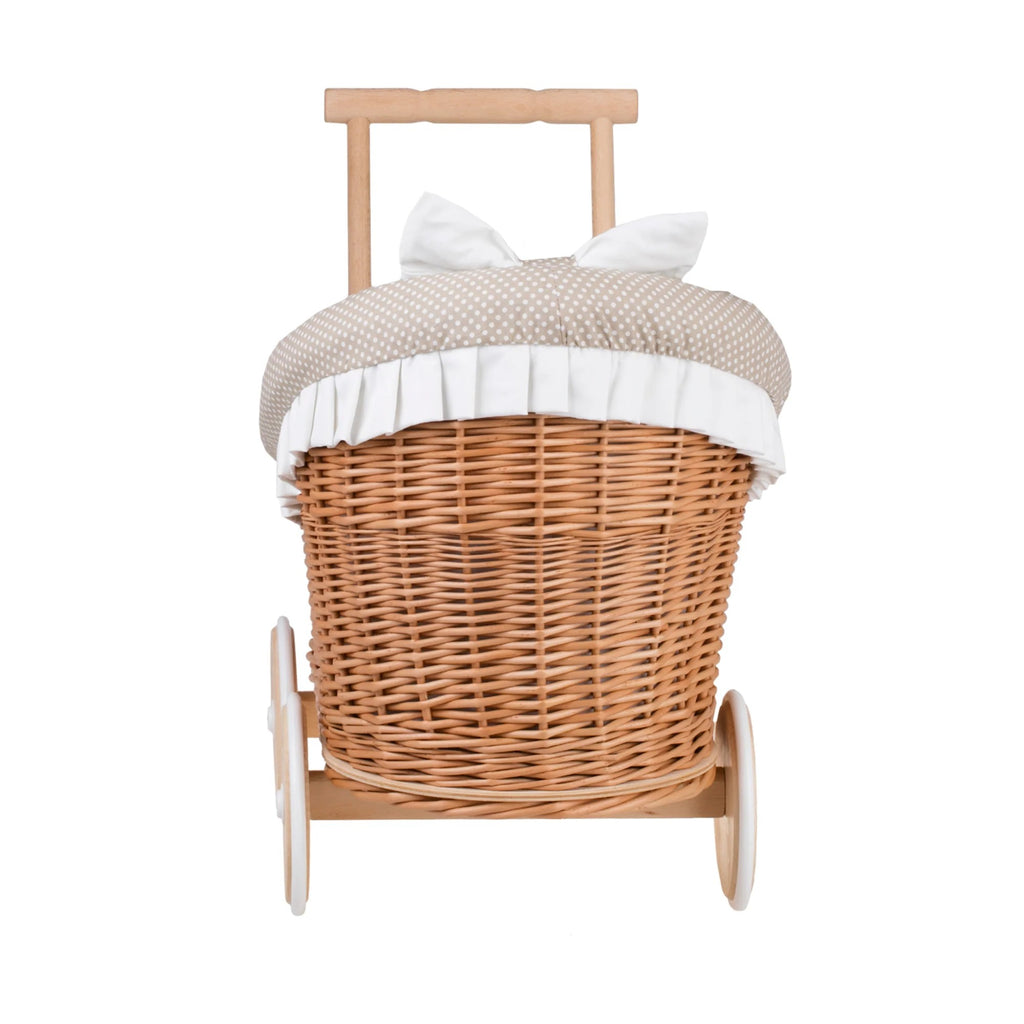 Poppenwagen riet Luna 1330-01 – beige bekleding met dekbed en kussen – afbeelding 6