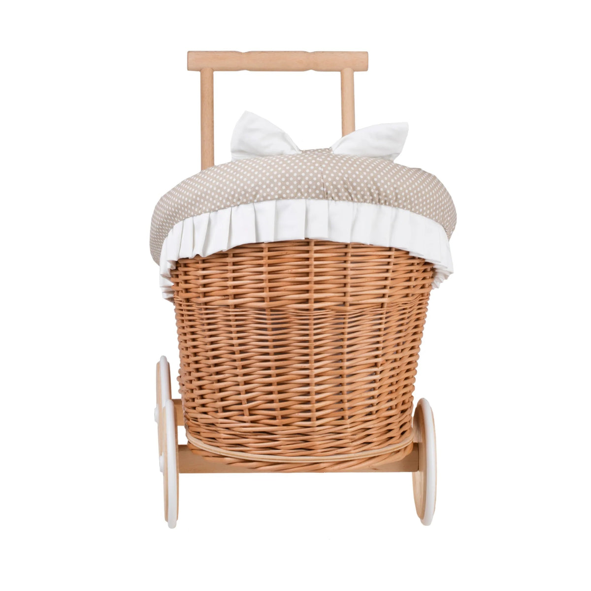 Poppenwagen riet Luna 1330-01 – beige bekleding met dekbed en kussen – afbeelding 6