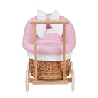 Poppenwagen riet Luna 1330 – roze bekleding met dekbed en kussen – afbeelding 4