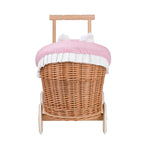 Poppenwagen riet Luna 1330 – roze bekleding met dekbed en kussen – afbeelding 5