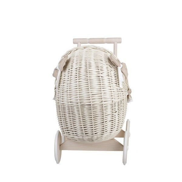 Poppenwagen riet whitewash – beige beddengoed – afbeelding 10