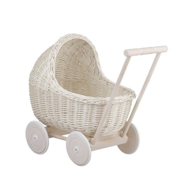 Poppenwagen riet whitewash – beige beddengoed – afbeelding 6