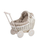 Poppenwagen riet whitewash – beige beddengoed – afbeelding 8