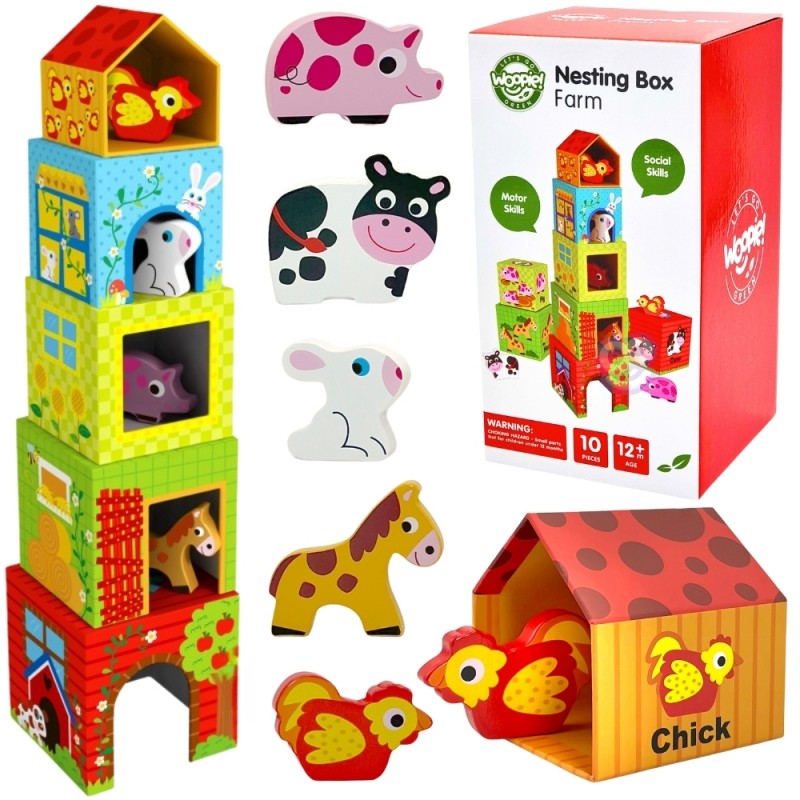 Puzzel boerderij – 5 kubussen met houten dierenfiguren – afbeelding 15