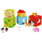 Puzzel boerderij – 5 kubussen met houten dierenfiguren – afbeelding 4