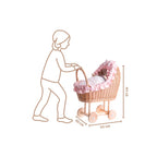 Rieten poppenwagen Lulu met roze ruches – afbeelding 6