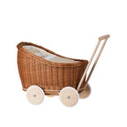 Rieten poppenwagen Luna naturel met beige beddengoed – afbeelding 10