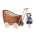 Rieten poppenwagen Luna naturel met beige beddengoed – afbeelding 2