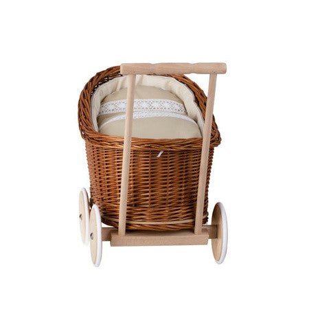 Rieten poppenwagen Luna naturel met beige beddengoed – afbeelding 5