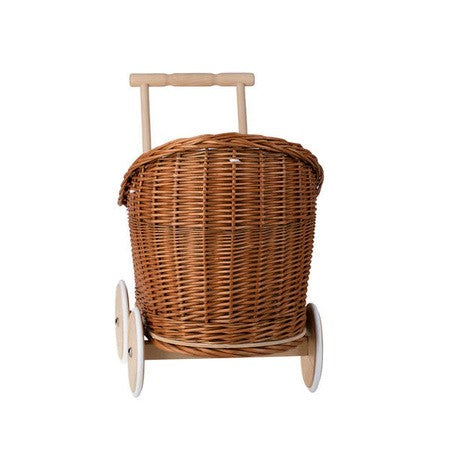 Rieten poppenwagen Luna naturel met beige beddengoed – afbeelding 6