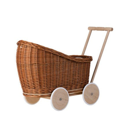 Rieten poppenwagen Luna naturel met beige beddengoed – afbeelding 7