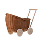 Rieten poppenwagen Luna naturel met beige beddengoed – afbeelding 7