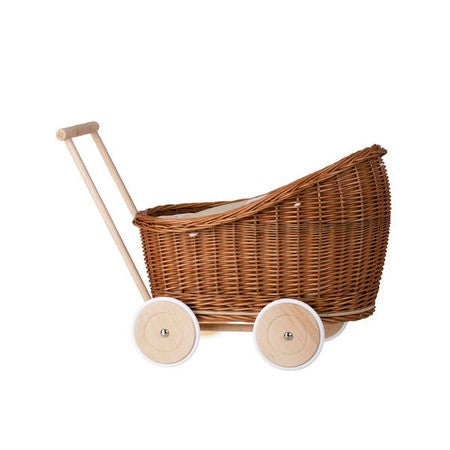 Rieten poppenwagen Luna naturel met beige beddengoed – afbeelding 8