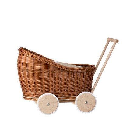 Rieten poppenwagen Luna naturel met beige beddengoed – afbeelding 9