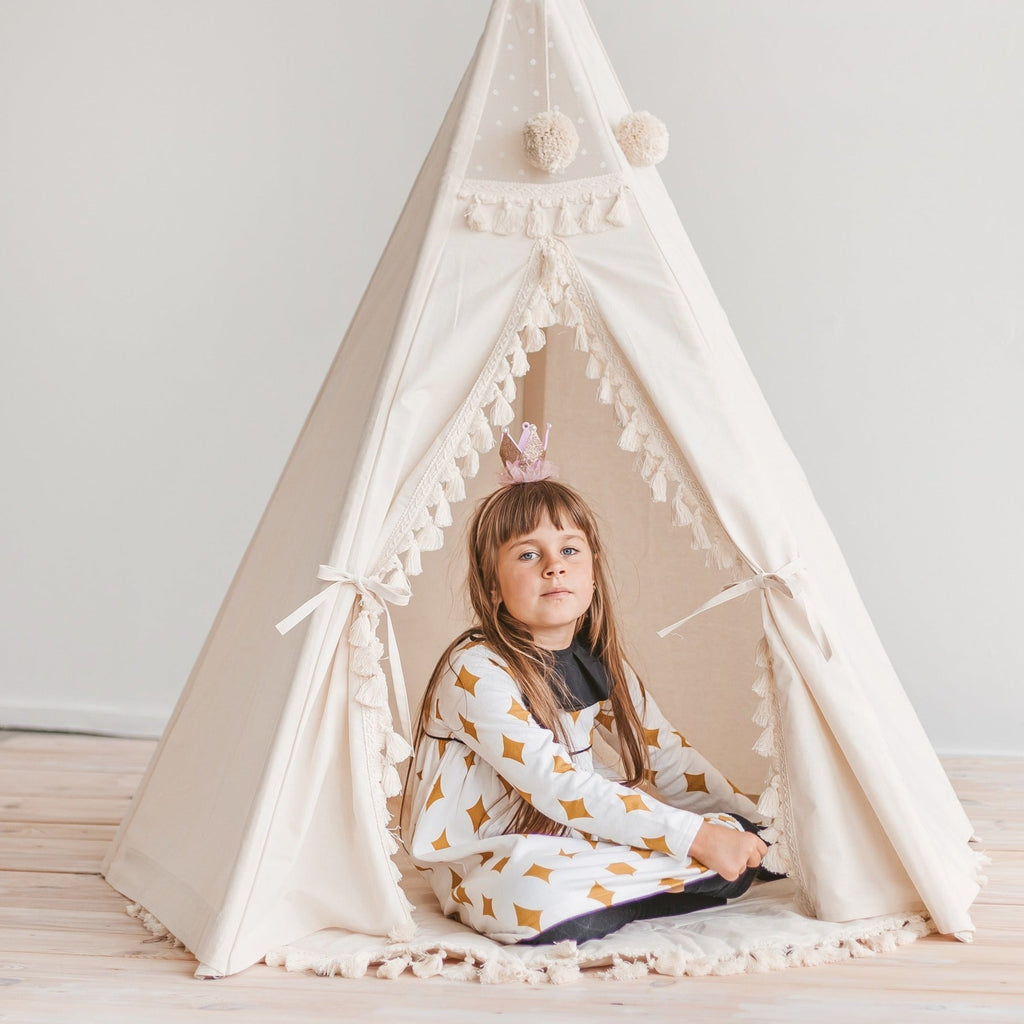 Rond speelkleed ecru met kwastjes – afbeelding 5