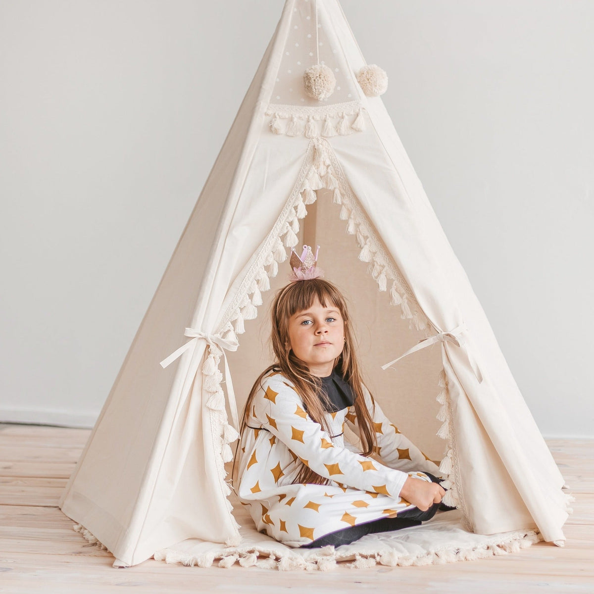 Rond speelkleed ecru met kwastjes – afbeelding 5