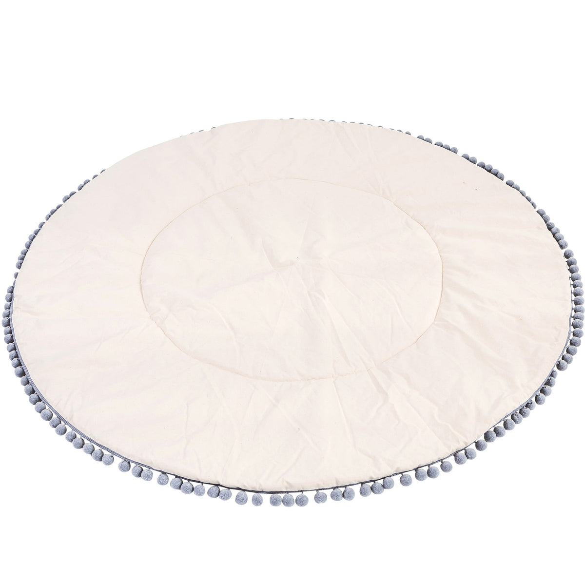 Rond speelkleed ecru met grijze pompons