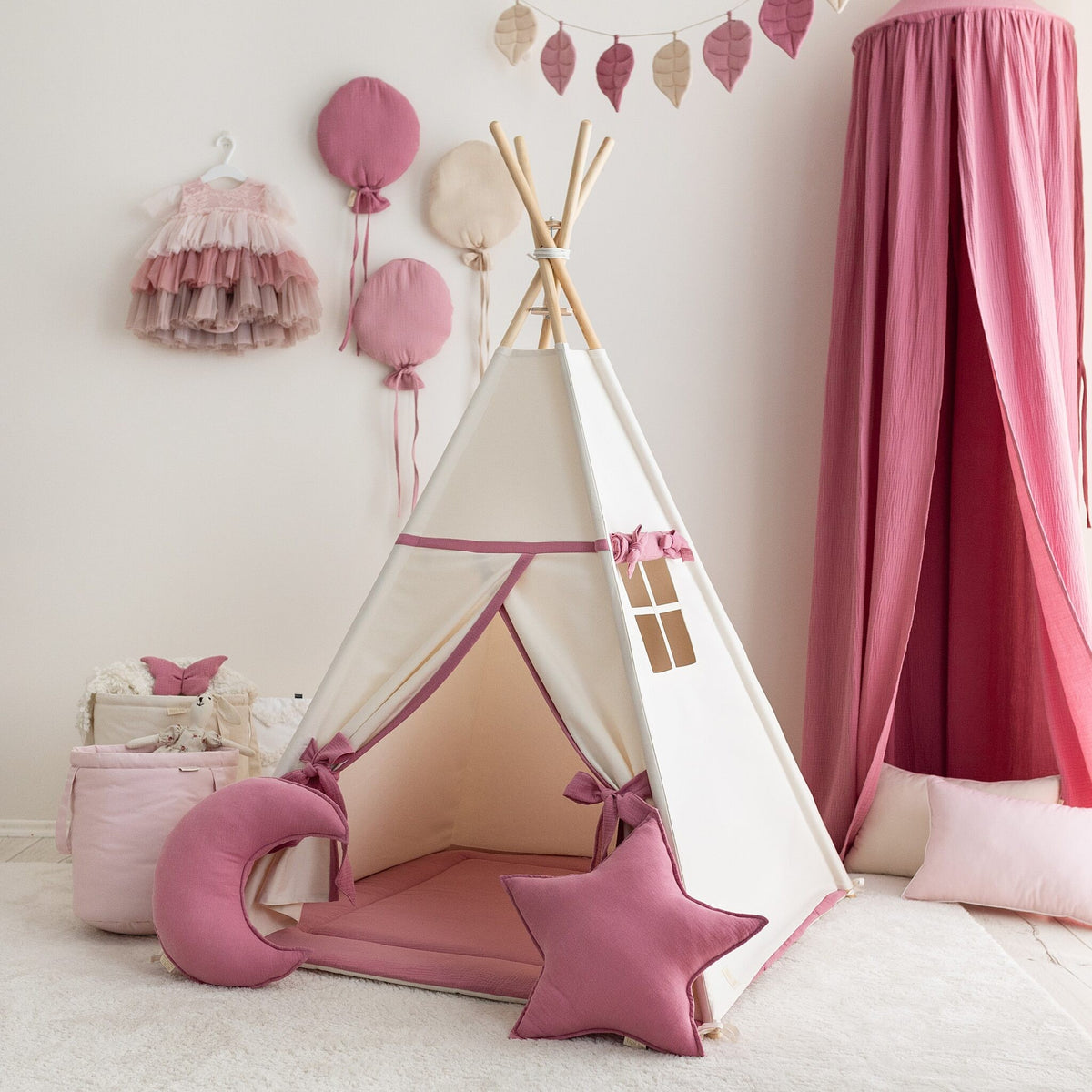 Roze tipi tent meisje met beige – afbeelding 2
