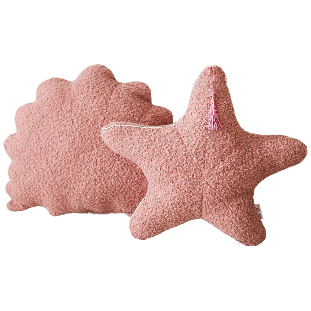 Kussenset schelp en zeester roze bouclé
