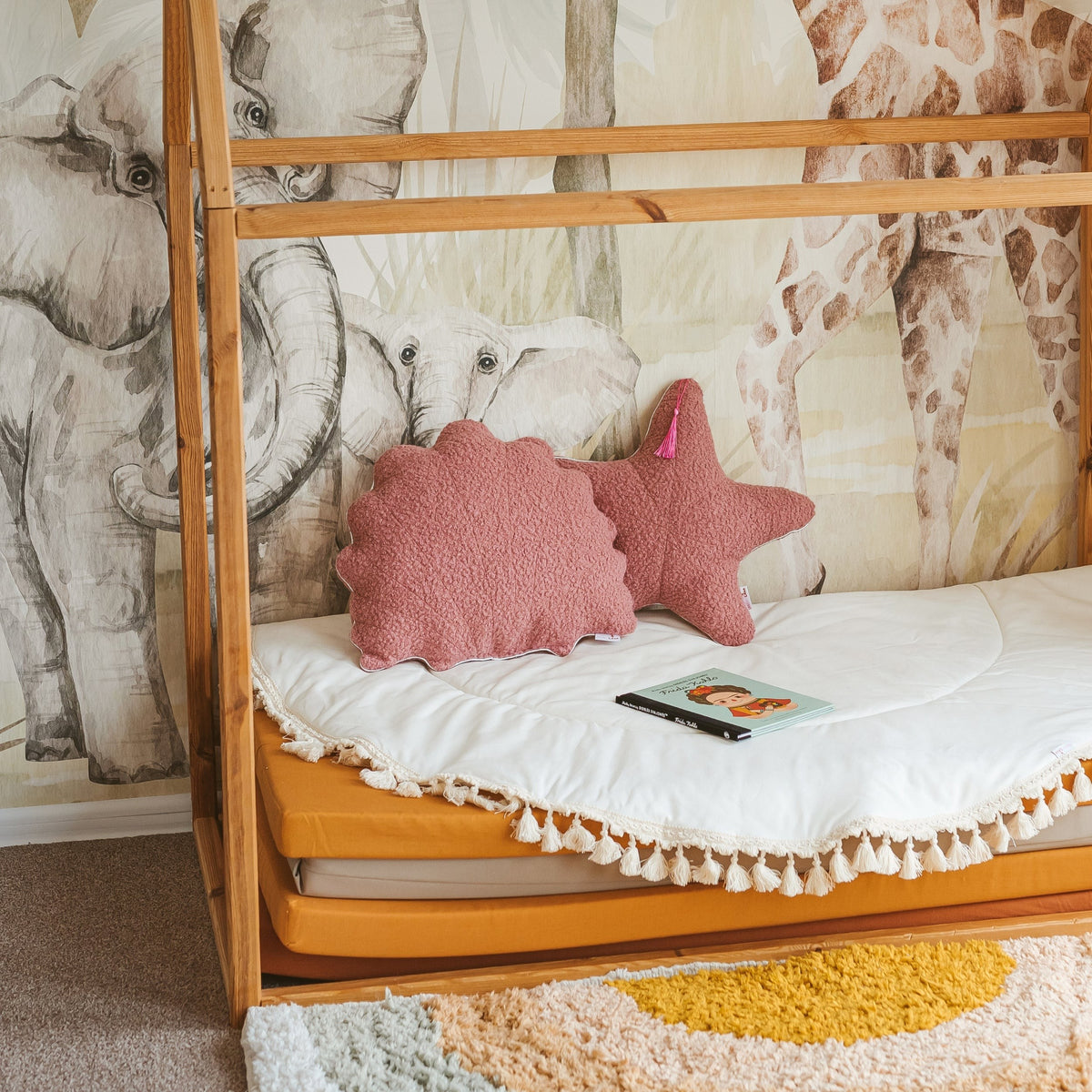 Kussenset schelp en zeester roze bouclé – afbeelding 3