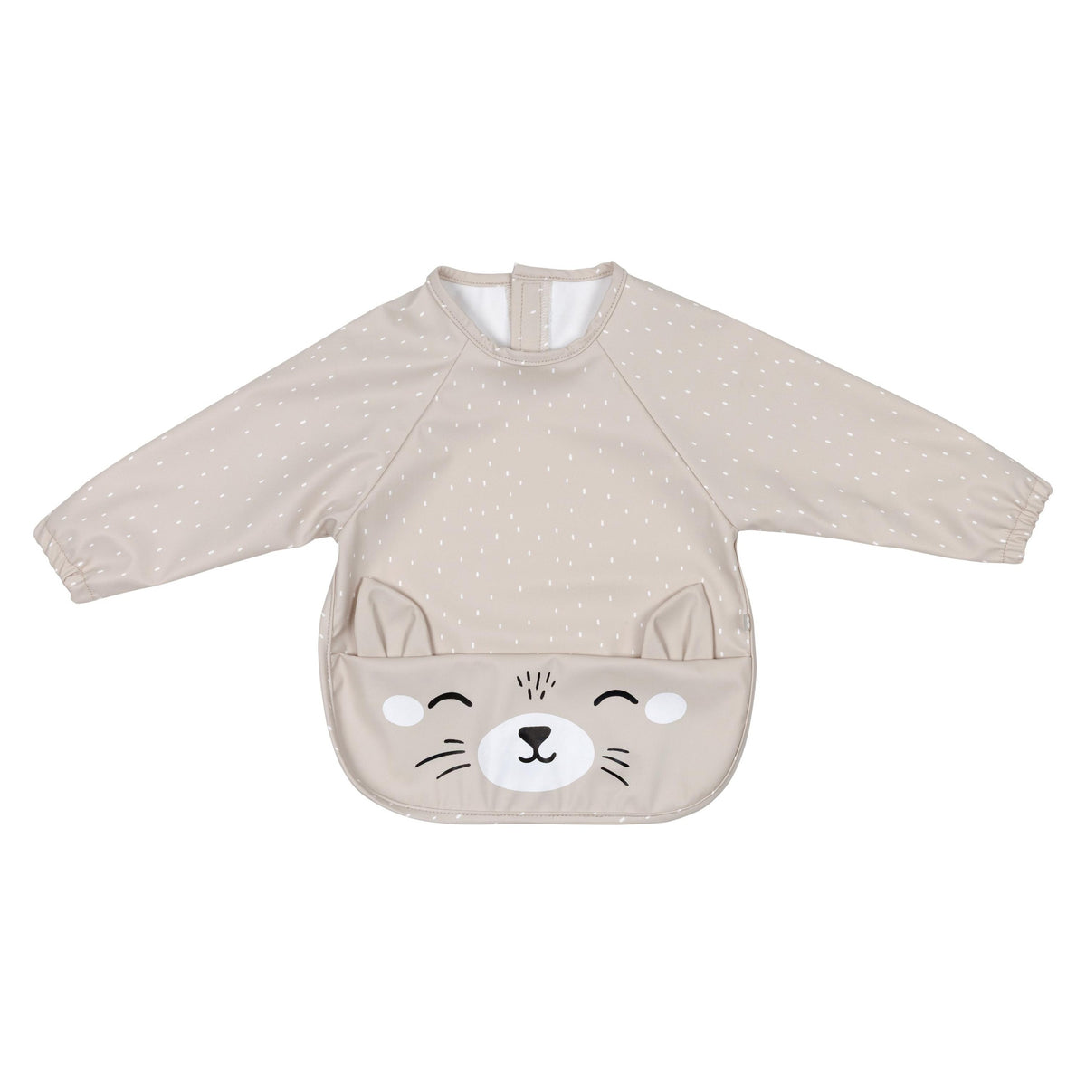 Slabbetje met mouwen beige met kattengezichtje