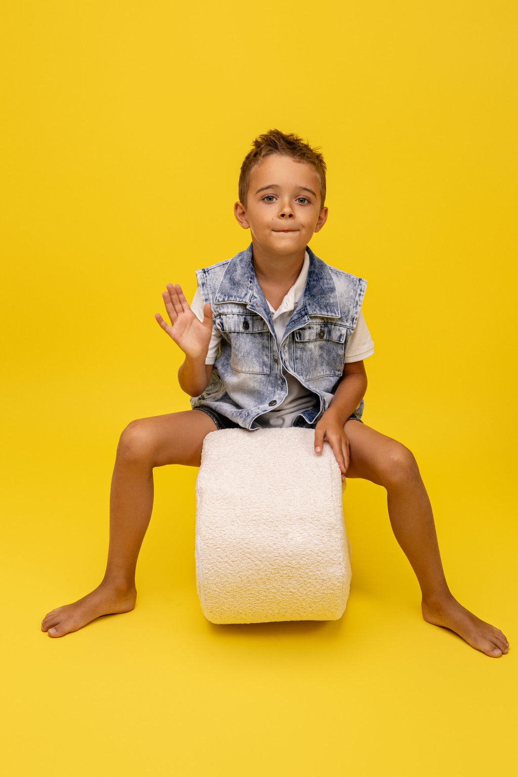 Speelbank foam module boonvorm – wit bouclé – afbeelding 2
