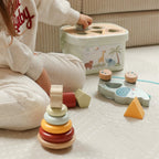 Speelgoedbox 3-in-1 – vormenstoof, stapeltoren en trekolifant